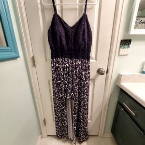 Deep blue floral romper dress